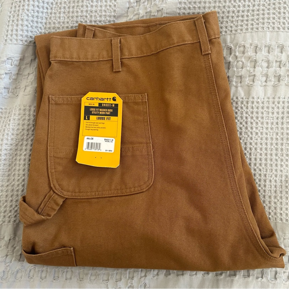 NWT Carhartt Loose Fit Washed Duck Utility Work Pant 44x36 Brown Outdoor Rugged
